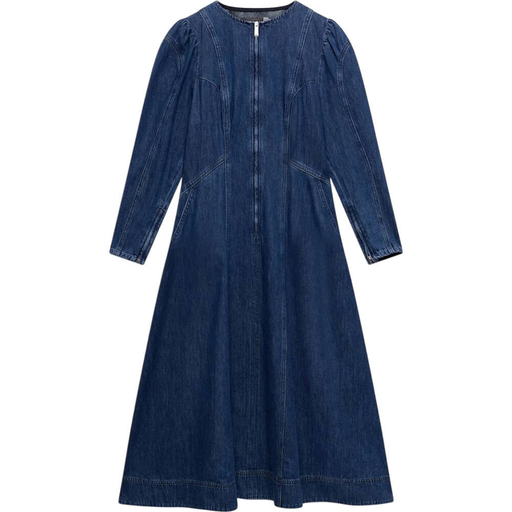 Mint Velvet Indigo Puff Sleeve Denim Midi Dress